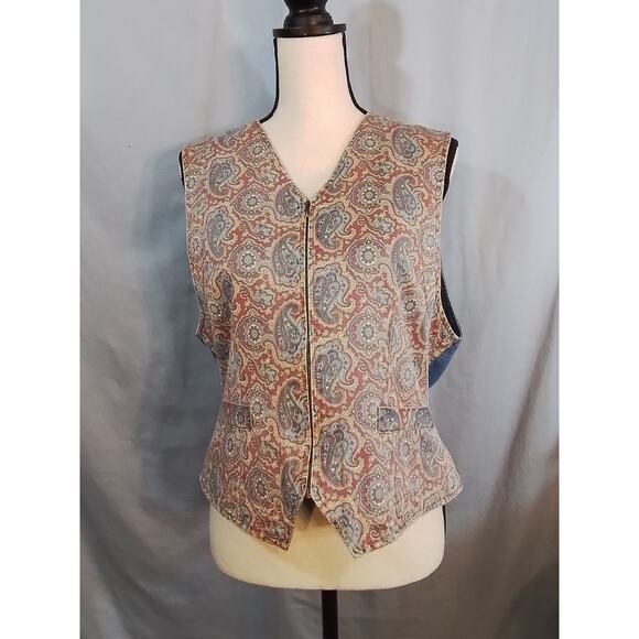 Vintage Liz Wear Paisley and Denim Vest - Picture 1 of 6